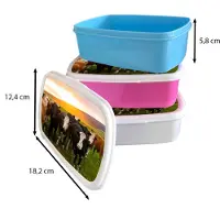 MuchoWow Broodtrommel Blauw - Lunchbox - Brooddoos - Koeien - Heuvels - Zonsondergang - Gras - Groen - 18x12x6 cm - Kinderen - Jongen