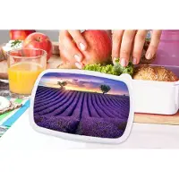 MuchoWow Broodtrommel Wit - Lunchbox - Brooddoos - Lavendel - Heuvels - Zonsondergang - Bpmen - Paars - 18x12x6 cm - Volwassenen