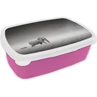 MuchoWow Broodtrommel Roze - Lunchbox - Brooddoos - Olifant - Dieren - Landschap - Zwart wit - zebra - 18x12x6 cm - Kinderen - Meisje