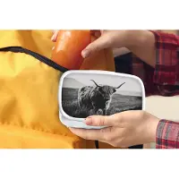 MuchoWow Broodtrommel Wit - Lunchbox - Brooddoos - Schotse hooglander - Natuur - Koeien - Dieren - Zwart wit - 18x12x6 cm - Volwassenen