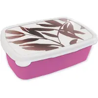 MuchoWow Broodtrommel Roze - Lunchbox - Brooddoos - Bladeren - Design - Abstract - 18x12x6 cm - Kinderen - Meisje