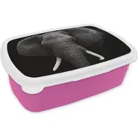 MuchoWow Broodtrommel Roze - Lunchbox - Brooddoos - Olifant - Wilde dieren - Zwart - Wit - Portret - 18x12x6 cm - Kinderen - Meisje