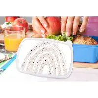 MuchoWow Broodtrommel Blauw - Lunchbox - Brooddoos - Regenboog - Stippen - Pastel - 18x12x6 cm - Kinderen - Jongen