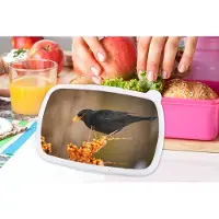 MuchoWow Broodtrommel Roze - Lunchbox - Brooddoos - Vogel - Merel - Winter - IJs - Bes - 18x12x6 cm - Kinderen - Meisje
