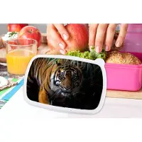 MuchoWow Broodtrommel Roze - Lunchbox - Brooddoos - Tijger - Bladeren - Jungle - Dieren - Wild - 18x12x6 cm - Kinderen - Meisje