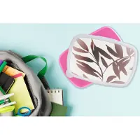 MuchoWow Broodtrommel Roze - Lunchbox - Brooddoos - Bladeren - Design - Abstract - 18x12x6 cm - Kinderen - Meisje