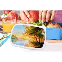 MuchoWow Broodtrommel Blauw - Lunchbox - Brooddoos - Natuur - Schilderij - Boom - Water - 18x12x6 cm - Kinderen - Jongen