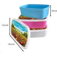 MuchoWow Broodtrommel Wit - Lunchbox - Brooddoos - Schilderij - Olieverf - Bloemen - Natuur - 18x12x6 cm - Volwassenen