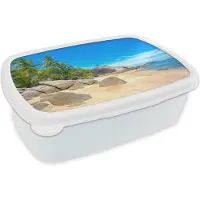MuchoWow Broodtrommel Wit - Lunchbox - Brooddoos - Strand - Tropisch - Zee - Planten - 18x12x6 cm - Volwassenen