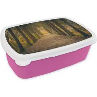 MuchoWow Broodtrommel Roze - Lunchbox - Brooddoos - Pad - Bomen - Bos - 18x12x6 cm - Kinderen - Meisje