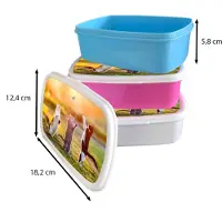 MuchoWow Broodtrommel Blauw - Lunchbox - Brooddoos - Katten - Vlinder - Zonsondergang - Gras - Natuur - 18x12x6 cm - Kinderen - Jongen