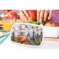 MuchoWow Broodtrommel Wit - Lunchbox - Brooddoos - Schilderij - Olieverf - Tram - Bloesemboom - 18x12x6 cm - Volwassenen