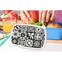 MuchoWow Broodtrommel Blauw - Lunchbox - Brooddoos - Patronen - Zwart - Wit - Bloemen - Abstract - 18x12x6 cm - Kinderen - Jongen