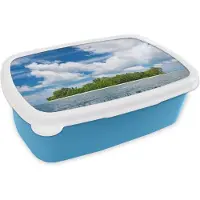MuchoWow Broodtrommel Blauw - Lunchbox - Brooddoos - Eiland - Zomer - Tropisch - 18x12x6 cm - Kinderen - Jongen