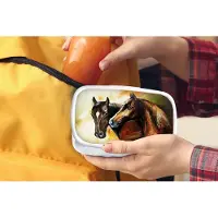 MuchoWow Broodtrommel Wit - Lunchbox - Brooddoos - Schilderij - Paarden - Dieren - Olieverf - 18x12x6 cm - Volwassenen