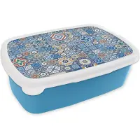 MuchoWow Broodtrommel Blauw - Lunchbox - Brooddoos - Patronen - Bloemen - Blauw - Vormen - 18x12x6 cm - Kinderen - Jongen