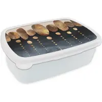 MuchoWow Broodtrommel Wit - Lunchbox - Brooddoos - Goud - Abstract - Luxe - 18x12x6 cm - Volwassenen