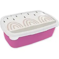 MuchoWow Broodtrommel Roze - Lunchbox - Brooddoos - Regenboog - Pastel - Regen - 18x12x6 cm - Kinderen - Meisje