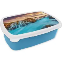 MuchoWow Broodtrommel Blauw - Lunchbox - Brooddoos - Waterval - Landschap - Wolken - Natuur - 18x12x6 cm - Kinderen - Jongen