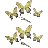 Othmar decorations 6x stuks decoratie vlinders op clip - geel - 3 formaten - 12/16/20 cm - Hobbydecoratieobject