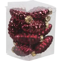 Othmar decorations 12x stuks glazen dennenappels kersthangers donkerrood 6 cm mat/glans - Kersthangers