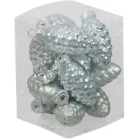 Othmar decorations 12x stuks glazen dennenappels kersthangers mintgroen (oyster grey) 6 cm mat/glans - Kersthangers