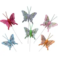 Othmar decorations 48x stuks decoratie vlinders op draad gekleurd - 5 cm - Hobbydecoratieobject