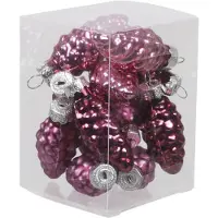 Othmar decorations 12x stuks glazen dennenappels kersthangers cherry roze 6 cm mat/glans - Kersthangers
