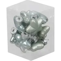 Othmar decorations 12x stuks glazen sterren kersthangers mintgroen (oyster grey) 4 cm mat/glans - Kersthangers