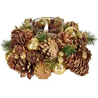 Krist+ Kerstukje - kaarshouder - 19 x 9 cm - gold/green nature - Waxinelichtjeshouders