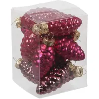 Othmar decorations 12x stuks glazen dennenappels kersthangers rood/donkerrood 6 cm mat/glans - Kersthangers