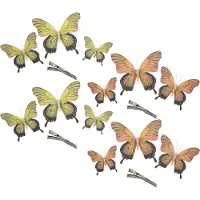 Othmar decorations Decoratie vlinders op clip 12x stuks - geel/geel-roze - 12/16/20 cm - Hobbydecoratieobject