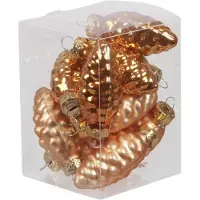 Othmar decorations 12x stuks glazen dennenappels kersthangers oranje (autumn sunset) 6 cm mat/glans - Kersthangers