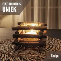 GADGY Waxinelichthouder Drijfhout - Theelichthouder Set van 2 - Decoratie Woonkamer - Windlicht ook voor kaarsjes -