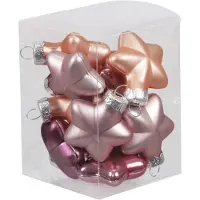 Othmar decorations Kersthangers - sterren - 12x - roze - 4 cm - glas - Kersthangers