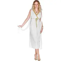 Dressforfun Griekse Schoonheid Penelope Kostuum Dames – Voorzien Van Gouden Bies En Strikceintuur En Bovenarmsjerpen – Voor Carnaval En Themafeesten – Wit Polyester – Maat XL