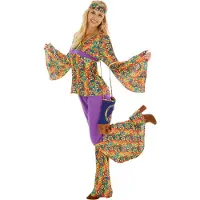 Dressforfun Vrouwenkostuum Hippie XL - verkleedkleding kostuum halloween verkleden feestkleding carnavalskleding carnaval feestkledij partykleding - 300945