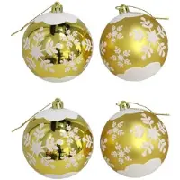 Gerimport Kerstballen - goudkleurig - 4ST - gedecoreerd - D8 cm - kunststof - Kerstbal