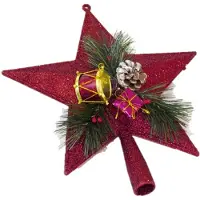Gerimport Kunststof kerstboom ster piek rood 21 cm - Kerstpieken met decoratie - kerstboompieken