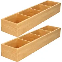 Gerimport 2x stuks make-up/pennen sorteer organizer 4-vaks bakje 44 x 10 x 6.5 cm bamboe - Make-up dozen