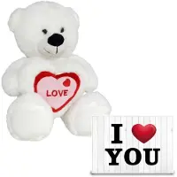 Gerim Pluche knuffel Valentijn I Love You beertje 20cm met hartjes wenskaart - Knuffelberen