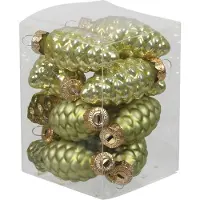 Othmar decorations Kersthangers dennenappels - 12x st - salie groen - 6 cm - glas - Kersthangers