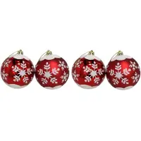 Gerimport Kerstballen - rood - 4ST - gedecoreerd - D8 cm - Kerstbal