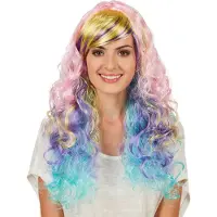 Dressforfun - Vrouwenpruik lokken ombré pastel - verkleedkleding kostuum halloween verkleden feestkleding carnavalskleding carnaval feestkledij partykleding - 301116