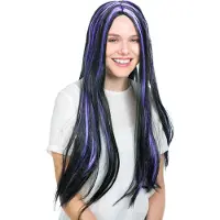 Dressforfun - pruik vampier lang haar zwart / paars - verkleedkleding kostuum halloween verkleden feestkleding carnavalskleding carnaval feestkledij partykleding - 300731