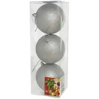 Gerimport Kerstballen - 3ST - zilver - glitter - plastic - 10cm - Kerstbal