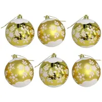 Gerimport Kerstballen - goudkleurig - 6ST - gedecoreerd - D6 cm - kunststof - Kerstbal