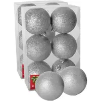 Gerimport 12x stuks kerstballen zilver glitters kunststof 4 cm - Kerstbal