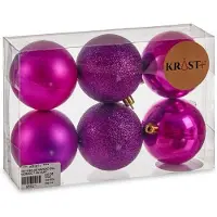 Krist+ kerstballen - 6x st - paars - kunststof - 7 cm - Kerstbal