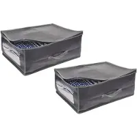 Bathroom Solutions 2x stuks dekbed/kussen opberghoezen grijs met venster 50 x 38 x 20 cm - Opberghoezen